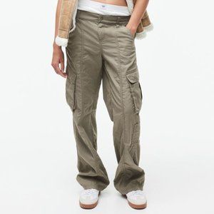 H&M Canvas Cargo Trousers- Khaki Green, Size 2